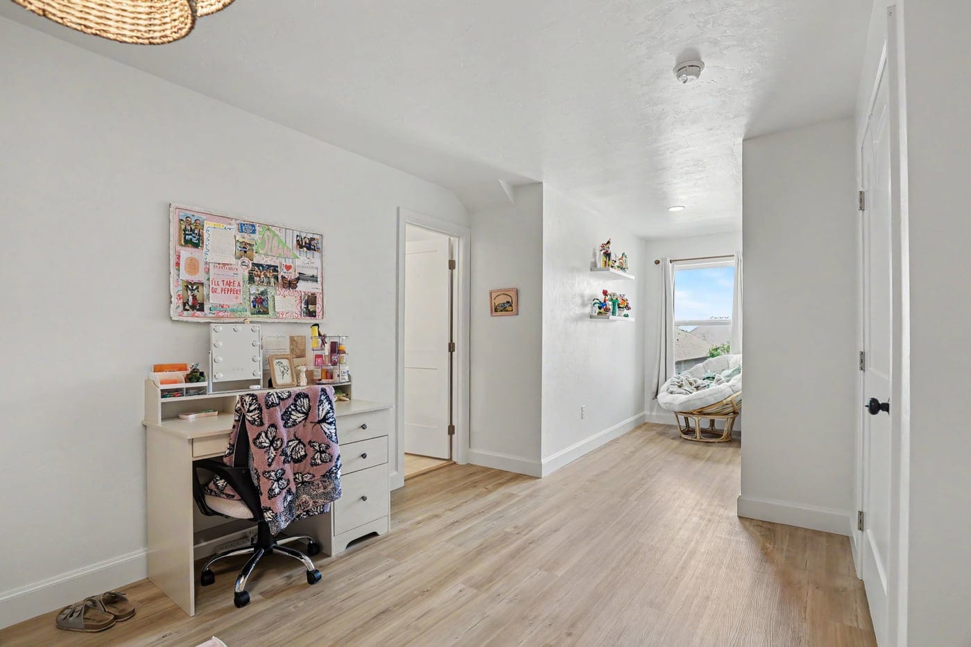 Attic conversion desk area and hallway to a reading nook
