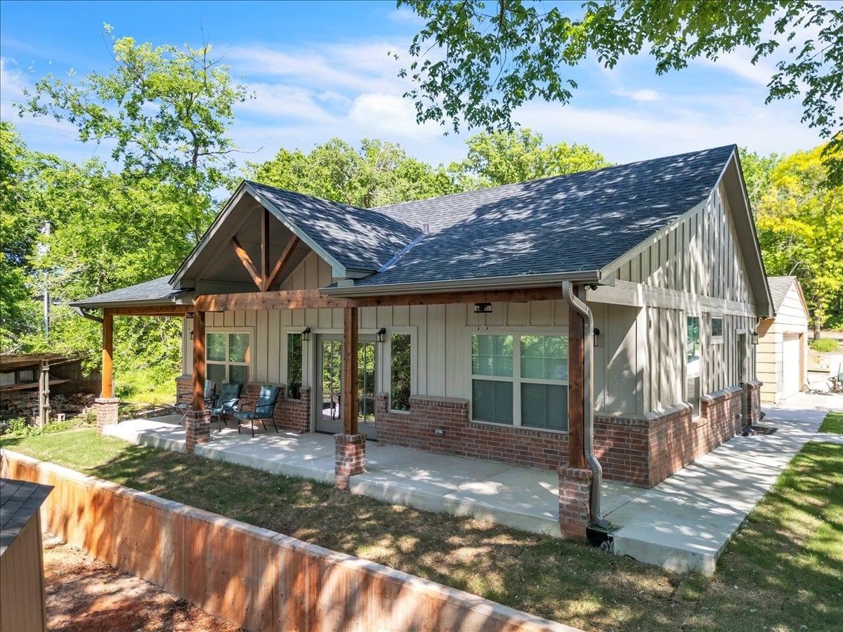 Guest house front porch with cedar posts and gable